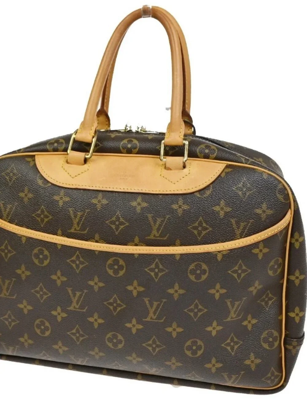 LOUIS VUITTON LV Logo Deauville Hand Bag Monogram Leather Brown